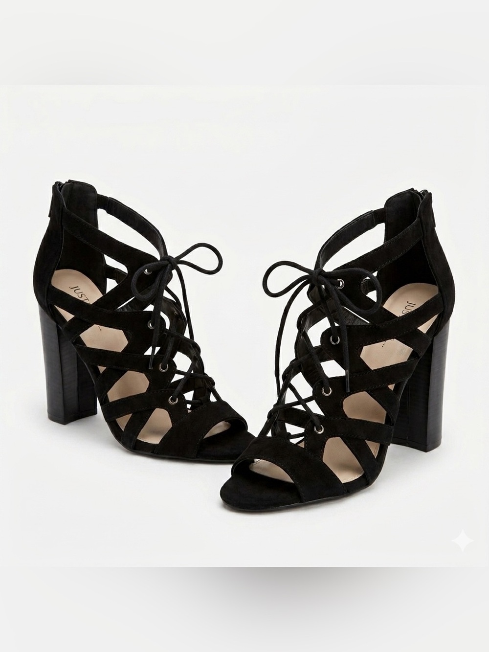 Just Fab 4Inch LaceUp Black Heels